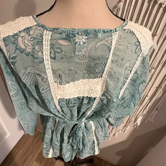 American Rag Teal Button-Down Blouse with Lace - Picture 4 of 8